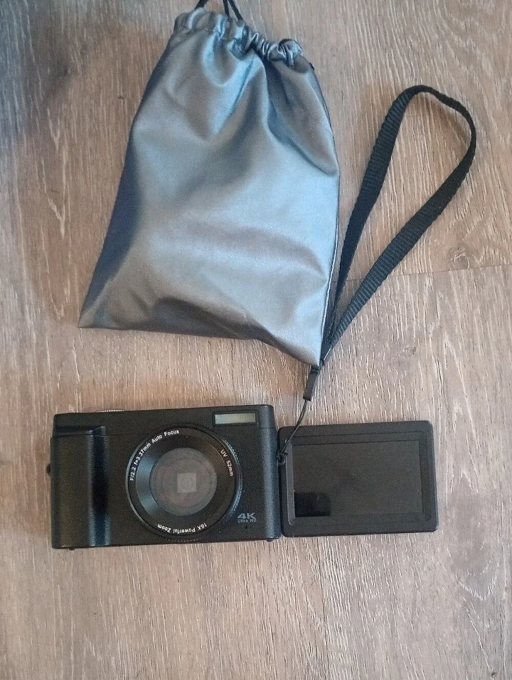 Compact 4K Digital Camera in Black with Carry Pouch